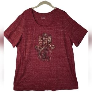 Catherines 0X 14/16 Red Graphic Short Sleeve Tee Hamsa Evil Eye CC-2322